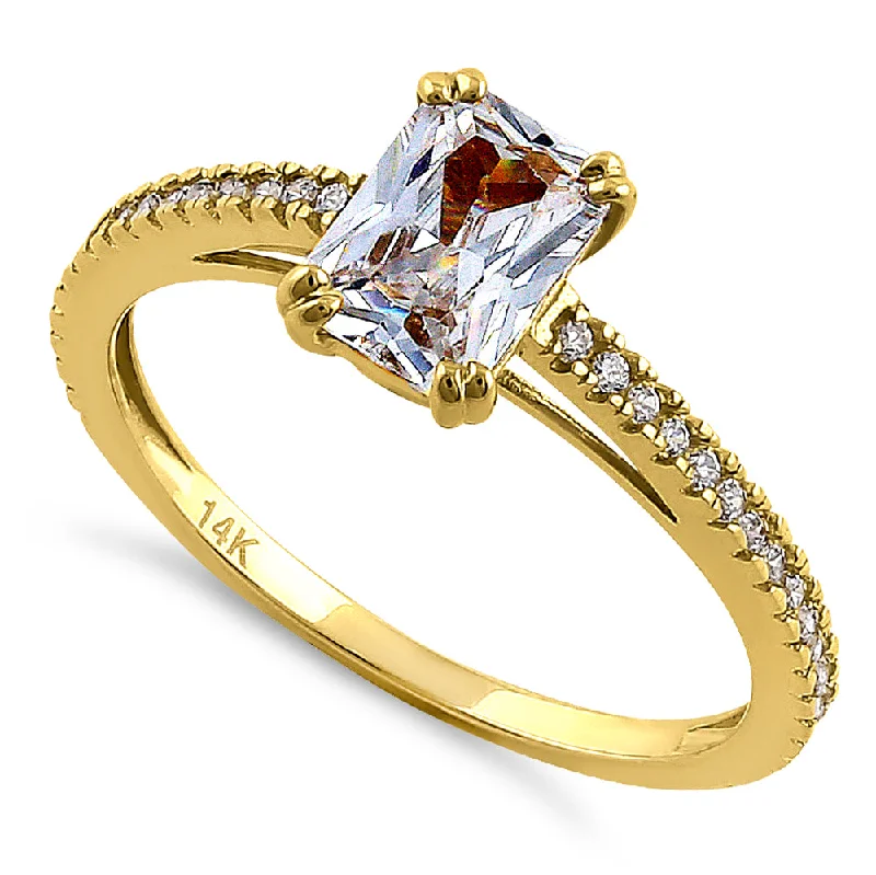 Solid 14K Yellow Gold Radiant Cut CZ Engagement Ring