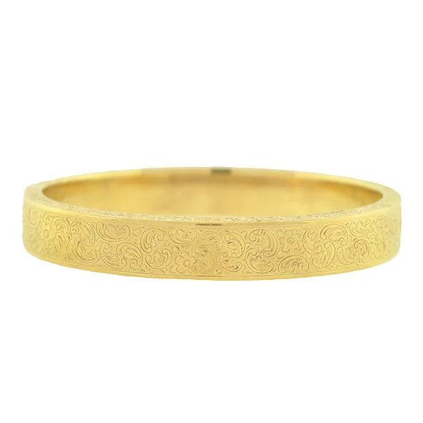 Art Deco 14kt Etched Gold Hinged Bangle Bracelet