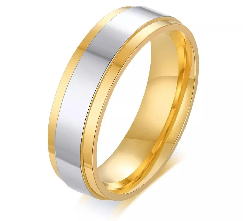 Stainless Steel Two Tone Wedding Band - M