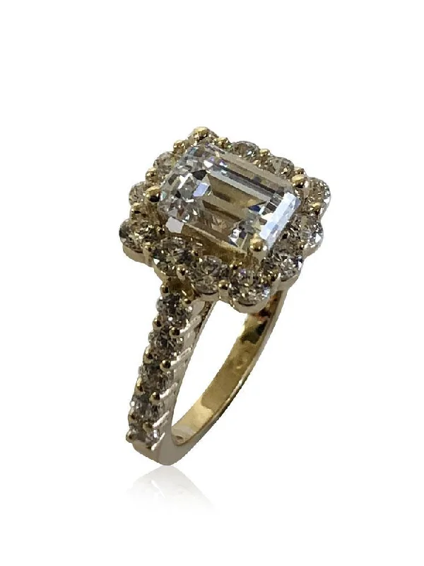 Highest Quality Cubic Zirconia 1.5 carat Emerald Cut 14 K Engagement ring