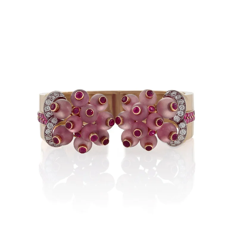 Georges Verger Rose Quartz and Ruby Cuff