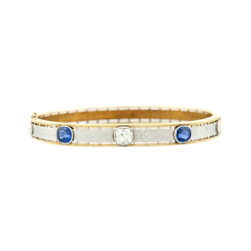 Edwardian Krementz 14k/Platinum Diamond & Sapphire Bangle Bracelet