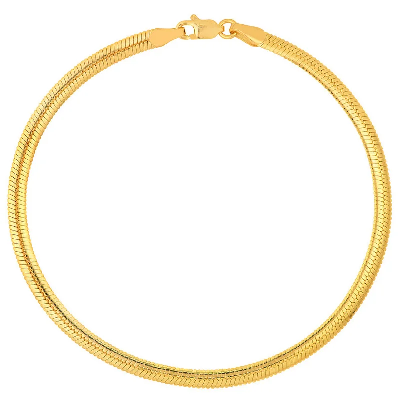 14K Yellow Gold 3mm Oval Snake Chain Bracelet with Lobster Lock, 7.5 Inches