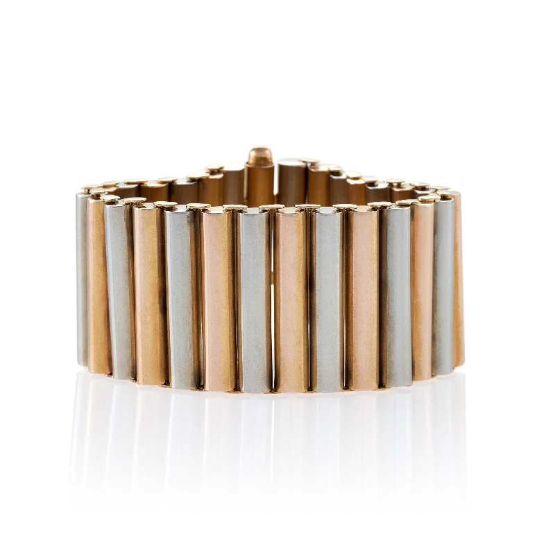 Bi-Color Gold Cylinder Bracelet