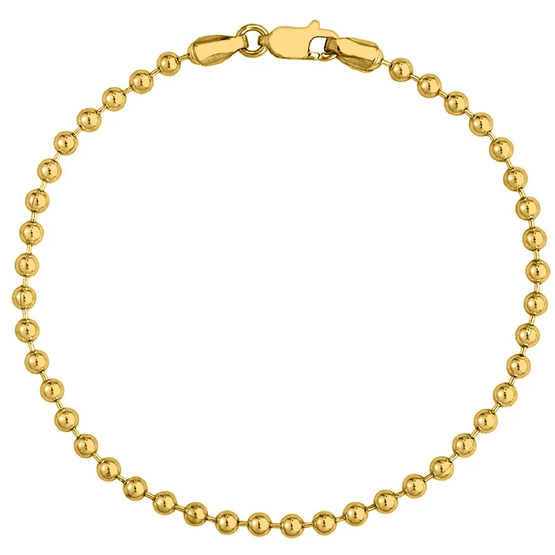 Solid 14K Yellow Gold 3mm Bead Chain Bracelet with Lobster Lock, 8"