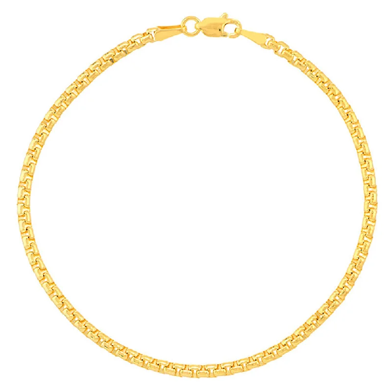 Solid 14K Yellow Gold 2.7mm Round Box Chain Bracelet with Lobster Lock, 7.25"