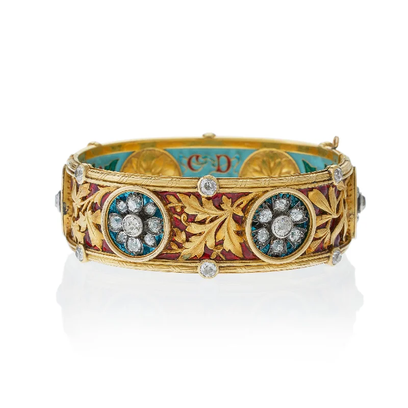 Important Bapst & Falize Paris Diamond and Enamel Bangle Bracelet