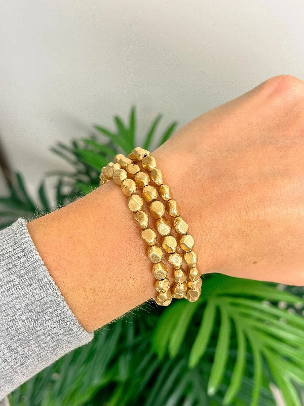 Matte Pebble Stretch Bracelet Stack - Gold