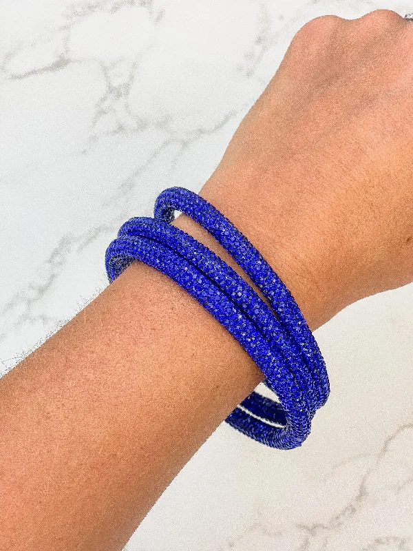 Pave Rhinestone Bangle Set - Royal Blue