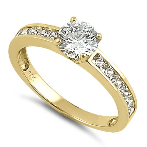 Solid 14K Yellow Gold Round 6mm Clear CZ Engagement Ring