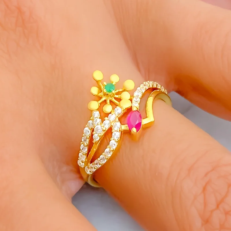 Intricate Colorful 22k Gold CZ Ring