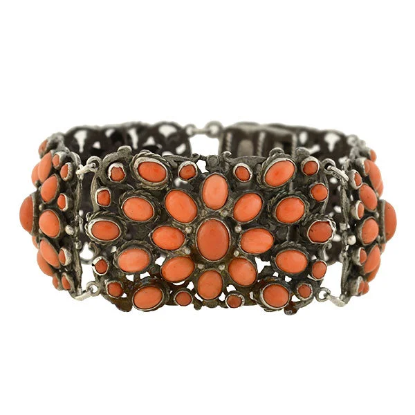 Arts & Crafts Era Sterling & Natural Coral Bracelet