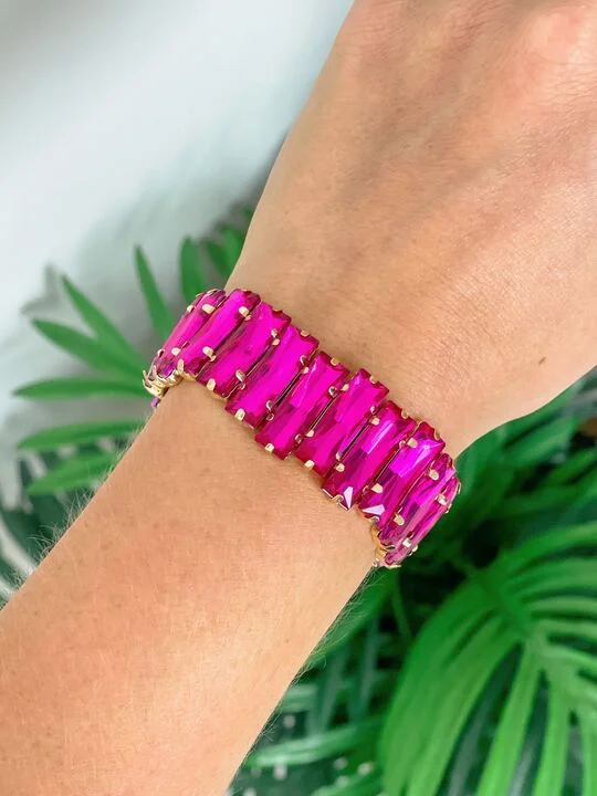 Iridescent Jewel Stretch Bracelet - Fuchsia