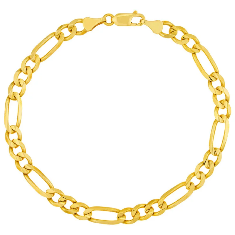 14k Yellow Gold 4mm Hollow Figaro Chain Bracelet with Lobster Lock