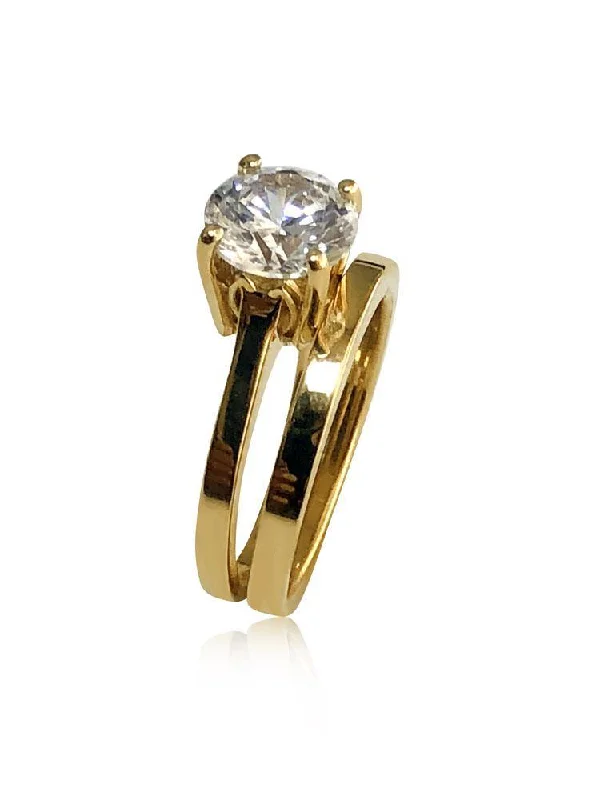 2 carat Engagement ring with band 2 mm shank 14K Yellow Gold