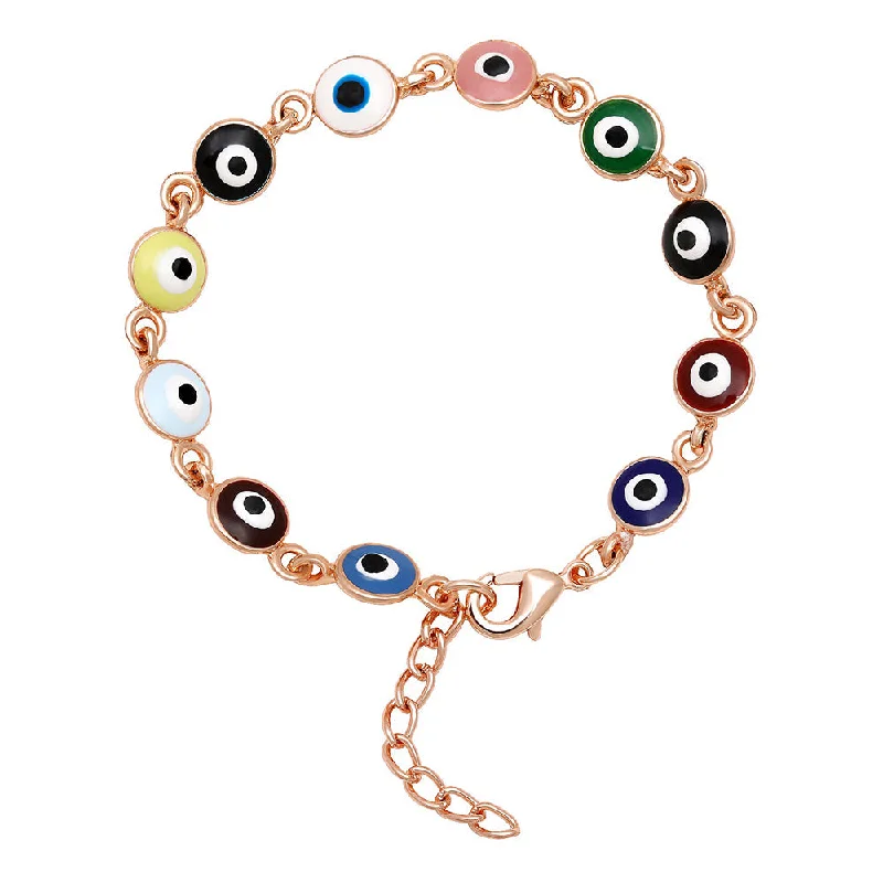 Mahi Rose Gold Plated Multicolor Meenakari Work Evil Eye Unisex Nazariya Bracelet (BR1101035ZMul)