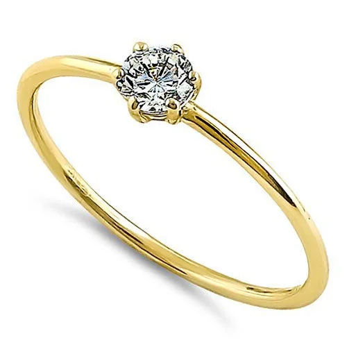 Solid 14K Yellow Gold Solitaire Round CZ Engagement Ring