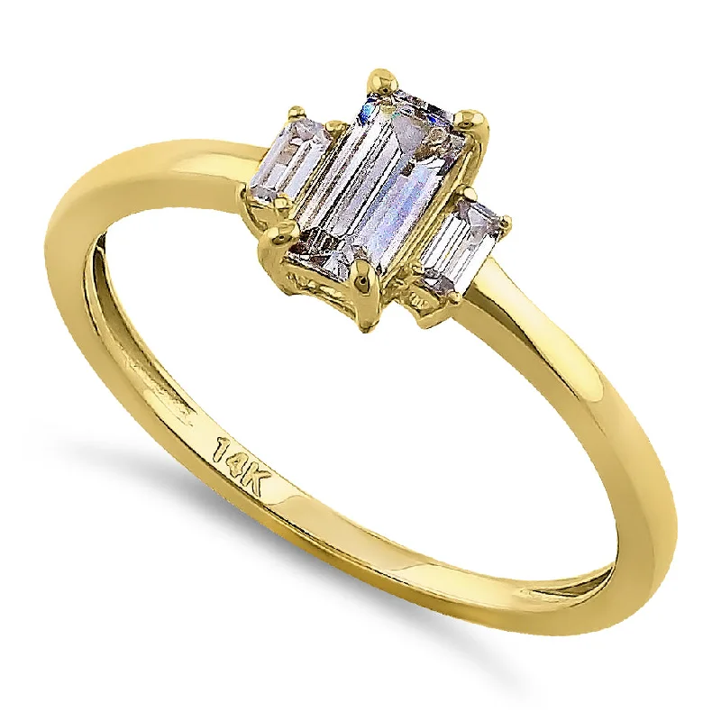 Solid 14K Yellow Gold Baguette Straight Cut CZ Engagement Ring