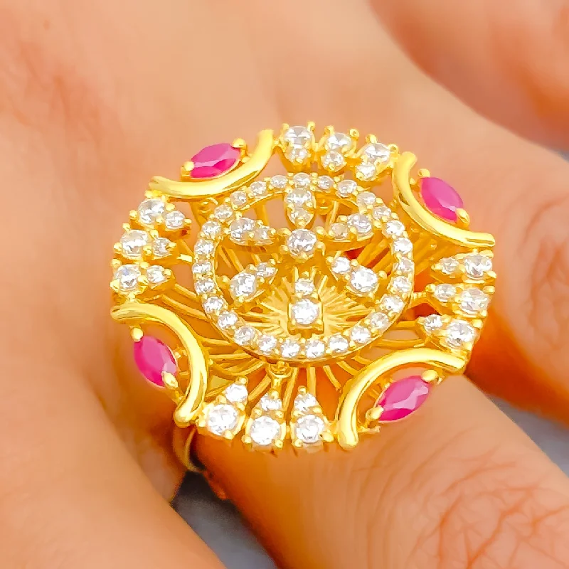 Sparkling Geometric 22k Gold CZ Statement Ring