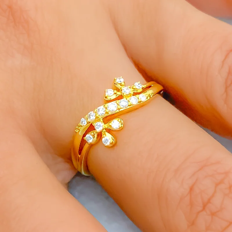 Delicate Sparkling Semi Floral + 18k Gold Ring