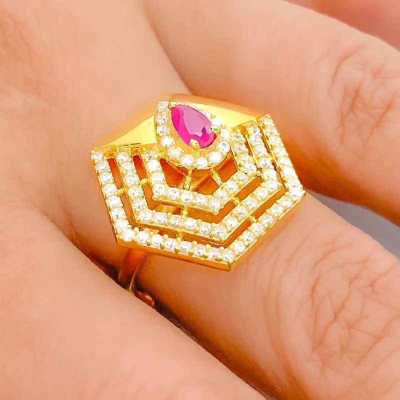 Iconic Layered Hexagon CZ 22k Gold Ring