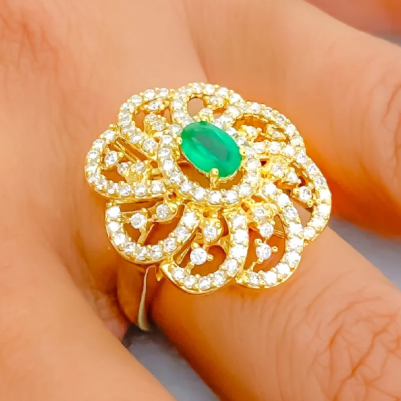 Royal Lustrous Floral 18K Gold + Diamond Statement Ring