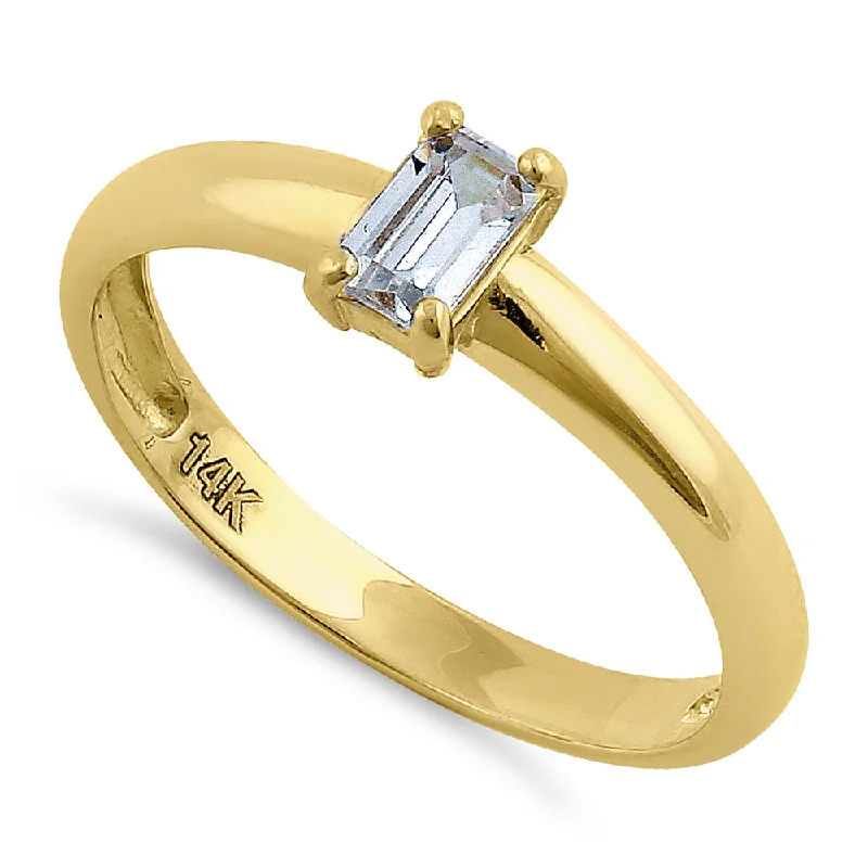 Solid 14K Yellow Gold Baguette Straight Cut CZ Engagement Ring