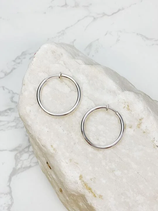 Classic Clip on Hoop Earrings - Silver