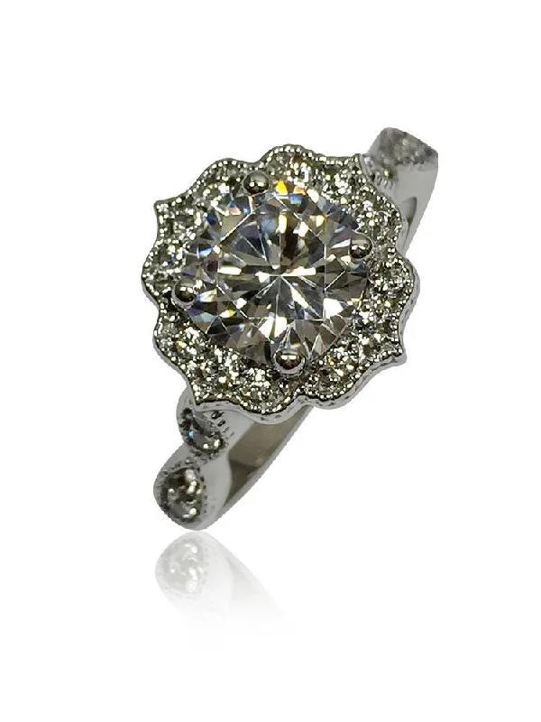 Edwardian Style Engagement Ring 1.5 Rounded cushion cz