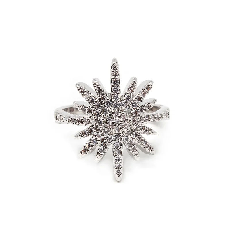 Bright Star Pave Ring Rhodium Pl