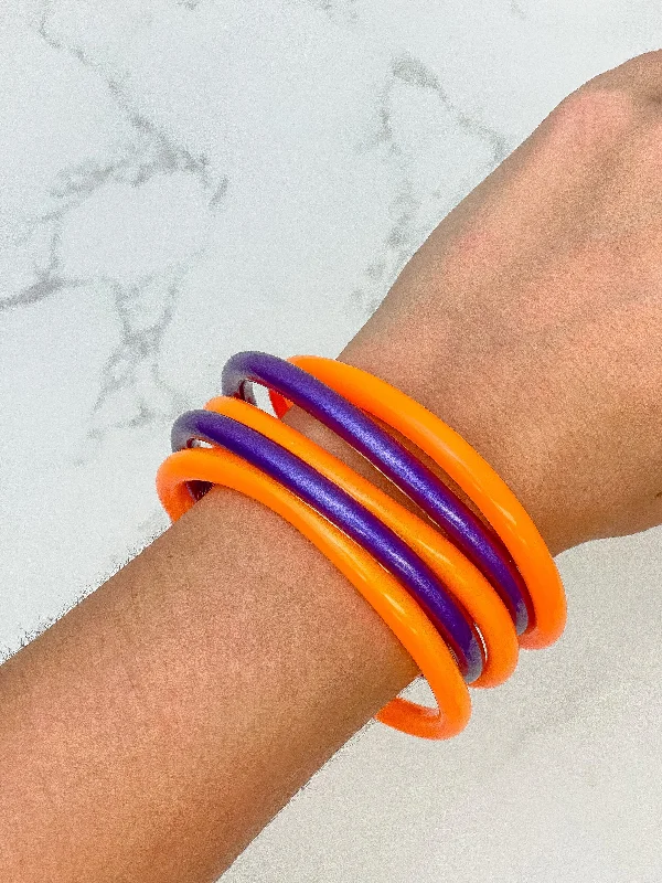 Jelly Bangle Set - Purple & Orange