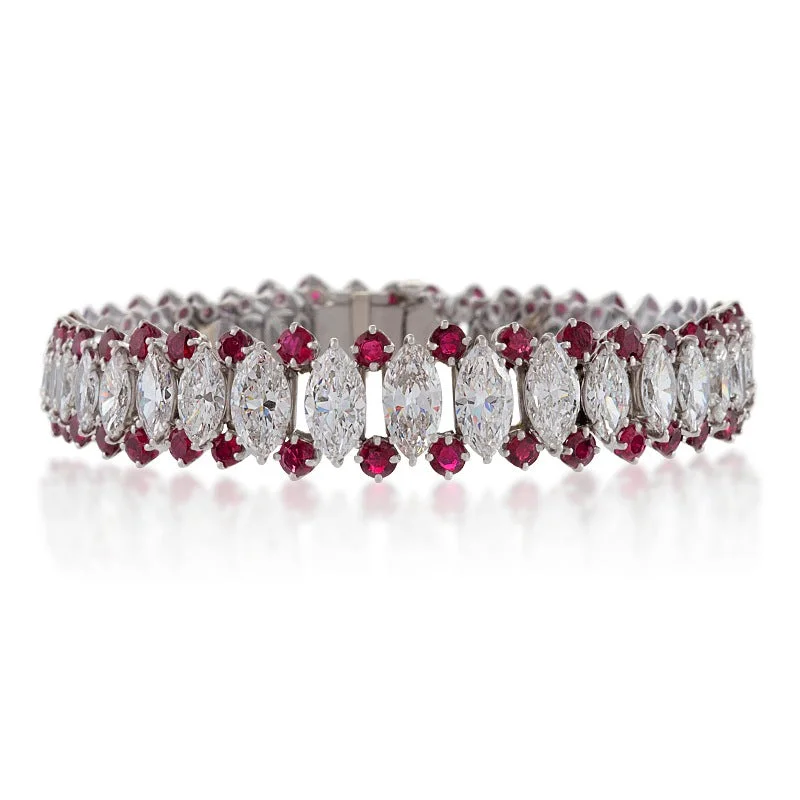 Mid-20th Century Platinum, Diamond and Ruby Bracelet