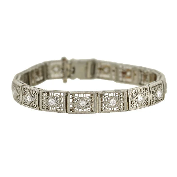 Art Deco 14kt/Platinum & Diamond Filigree Line Bracelet 1.15ctw