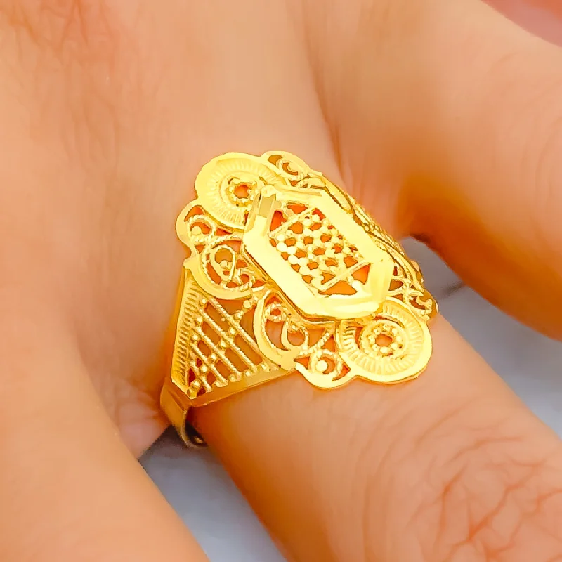 Impeccable Embellished 21k Gold Motif Ring