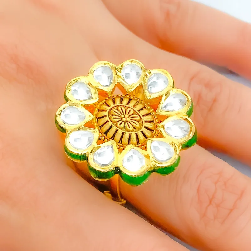 Classy Antique Floral Kundan 22k Gold Ring