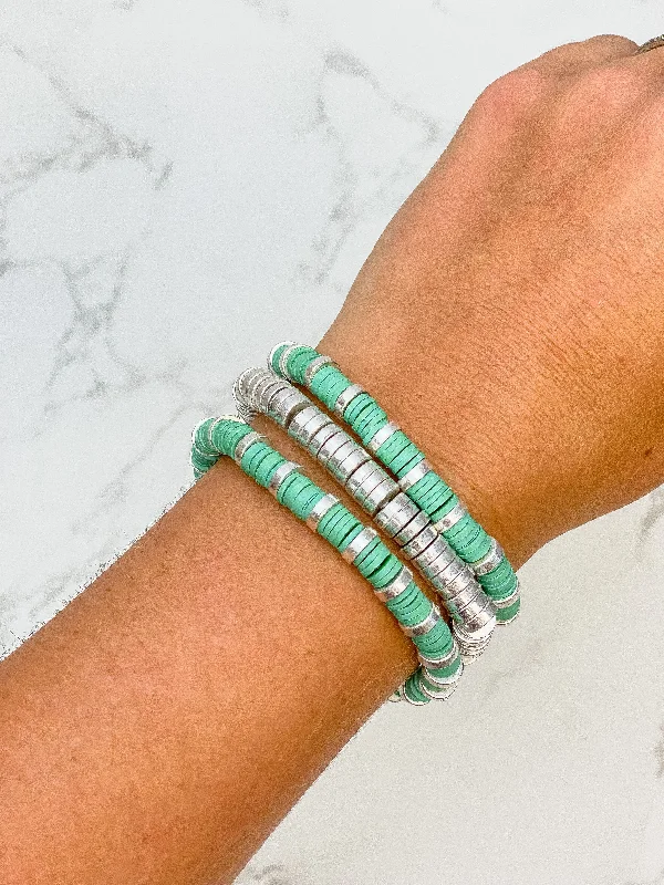 Mint Disc Stretch Bracelet Set