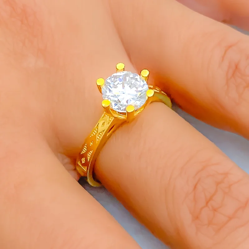 Graceful Dressy 22k Gold CZ Ring w/ Solitaire