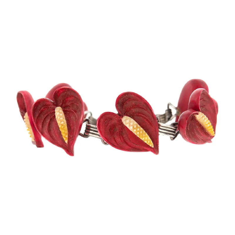 Retro Sterling Silver Ming Anthurium Flower Bracelet