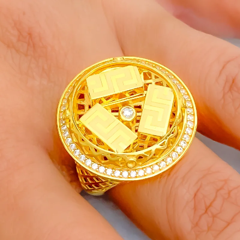 Reflective Jazzy Netted 21k Gold CZ Ring