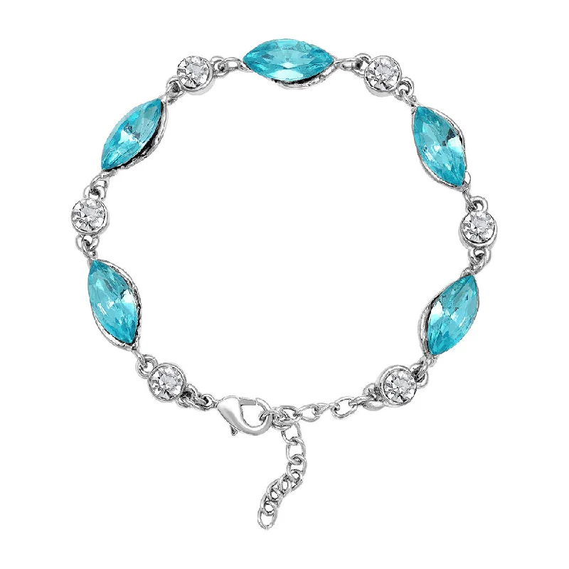 Mahi Rhodium Plated Aqua Blue and White Crystals Glamorous Timeless Beauty Bracelet for Women (BR1101033RABlu)