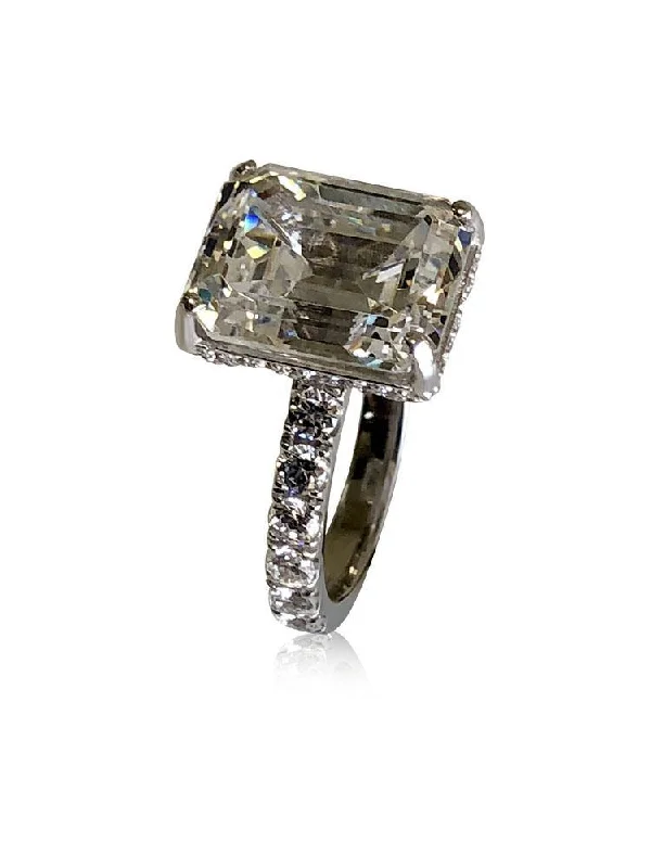 5 Carat Emerald cut 12 by 10 Cubic ZIrconia Engagement ring with pave halo 14K White gold