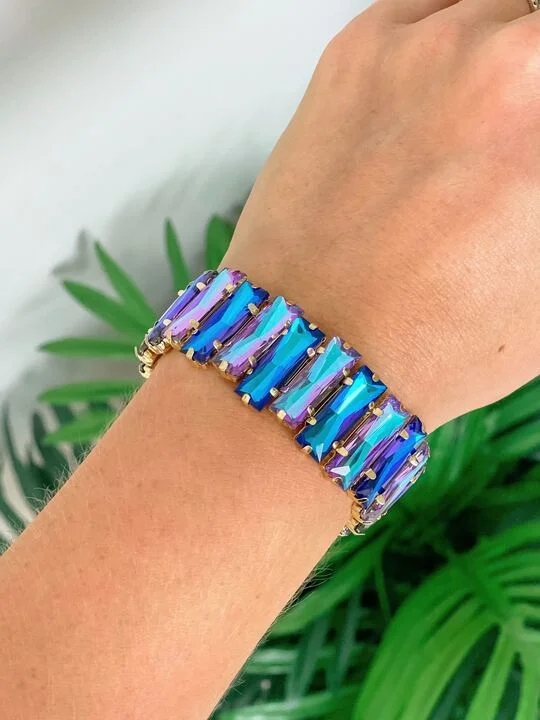 Iridescent Jewel Stretch Bracelet - Blue