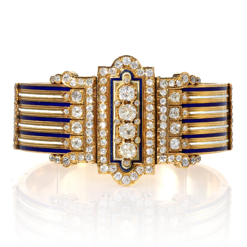 French Diamond and Enamel “Jarretière” Bangle Bracelet