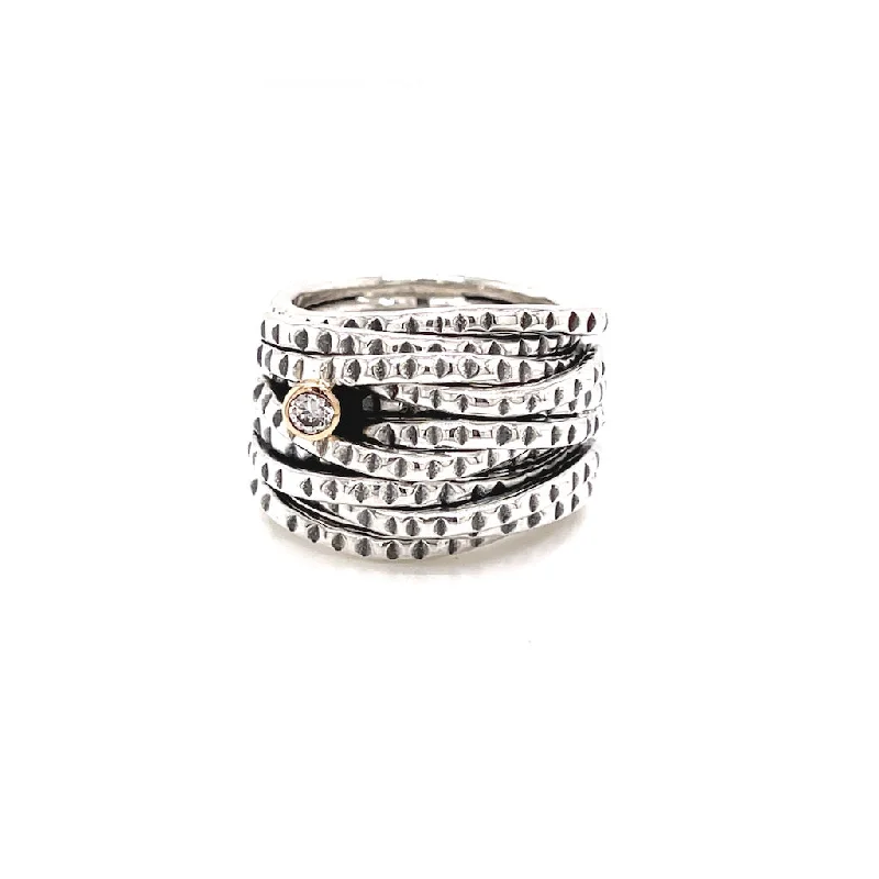 RR263KSD - Skinny 6 band Entwined Ring with Diamond