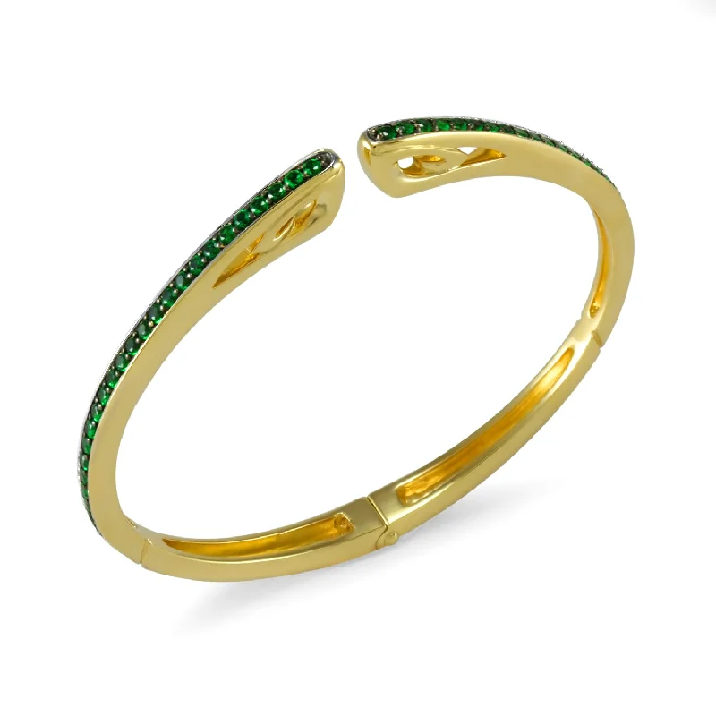 Spirit Pavé Cuff 3mm - 18K Gold Vermeil + CZ Vert