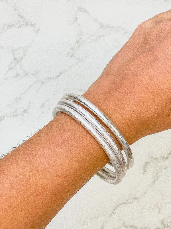 Matte Metal Bangle Set - Silver