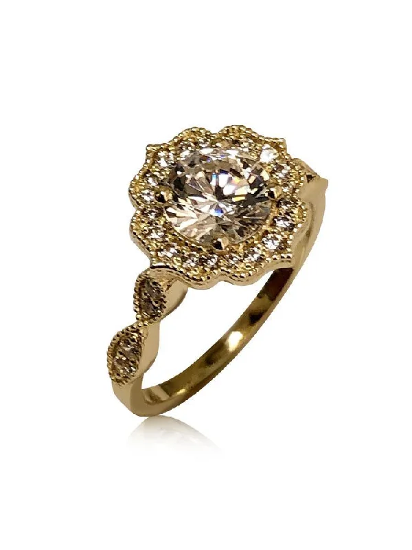 Highest Quality Cubic Zirconia Engagement ring Edwardian Style 14K