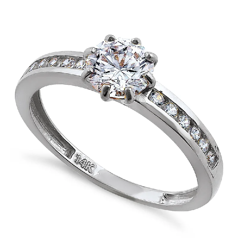 Solid 14K White Gold Round Cut CZ Engagement Ring