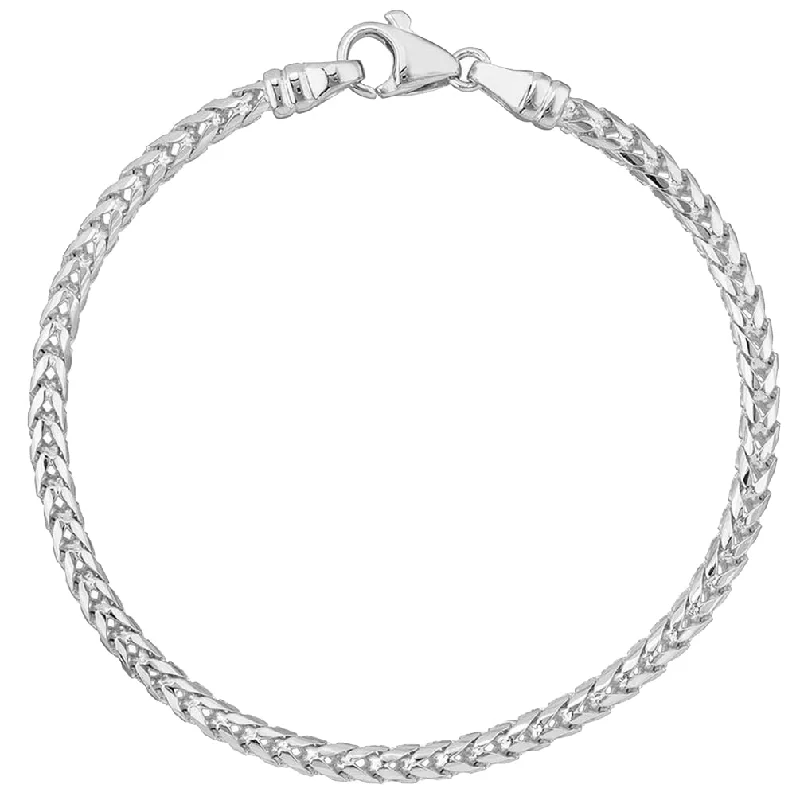 Solid 14k White Gold 3.5mm Franco Chain Bracelet with Lobster Lock