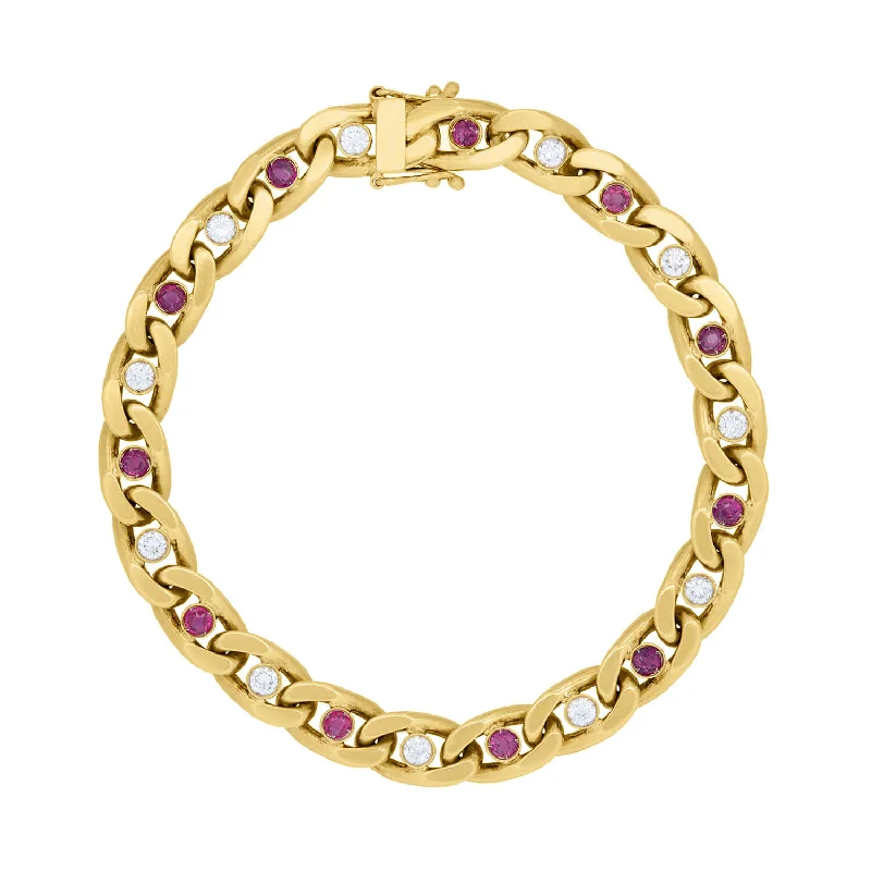 CARTIER Vintage 18k/Platinum Diamond and Ruby Cuban Link Bracelet